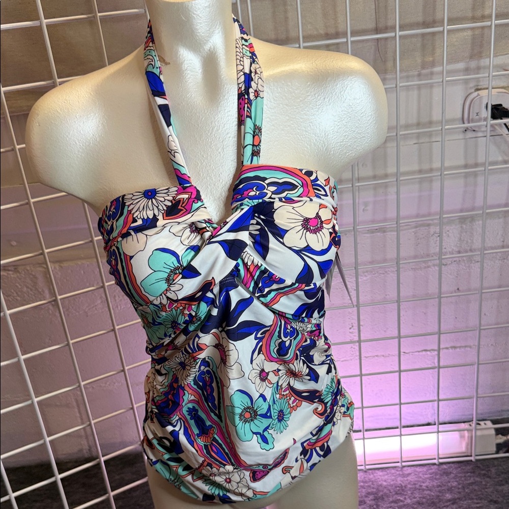 Macy's Floral Halter One-Piece Swimsuit SZ 8